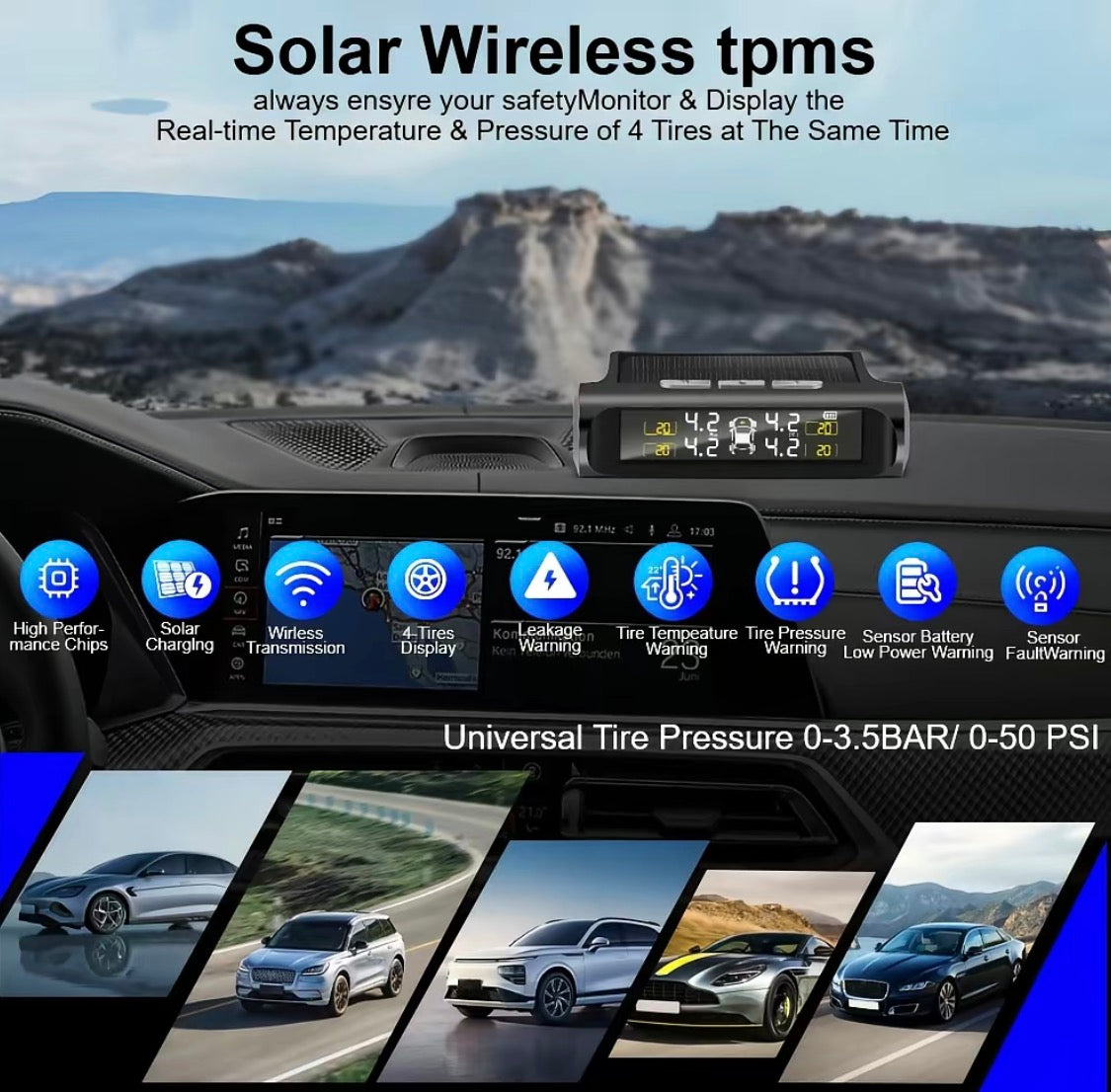 Solar Wireless Tire Pressure Monitoring System (TPMS) – Universal Fit